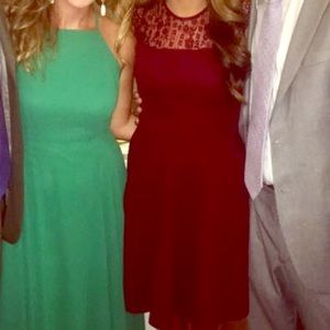 Burgundy dress with lace top. Size small